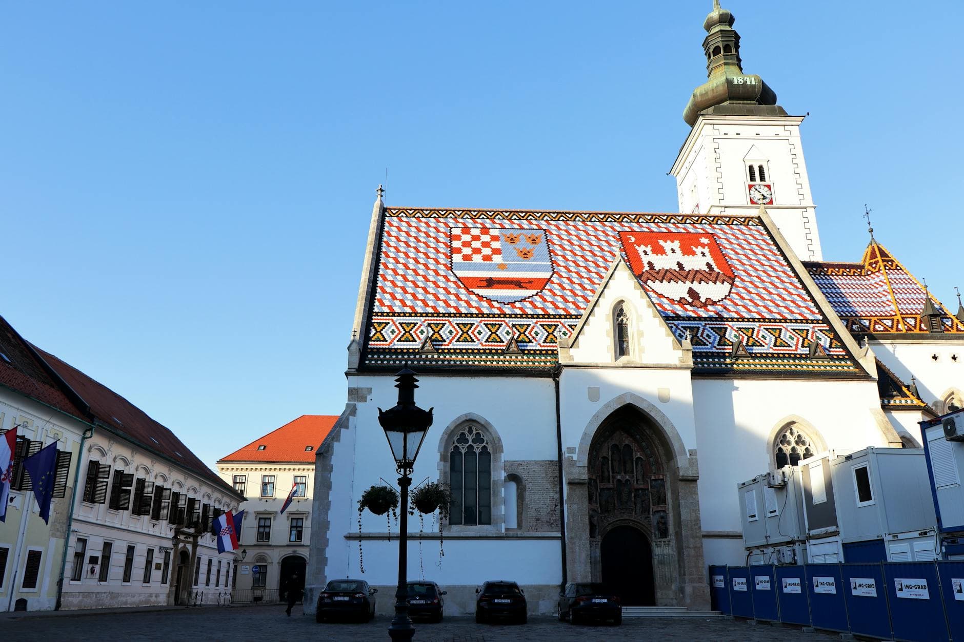 St. Mark's Church in Zagreb features a vibrant tiled roof with historic coats of arms.