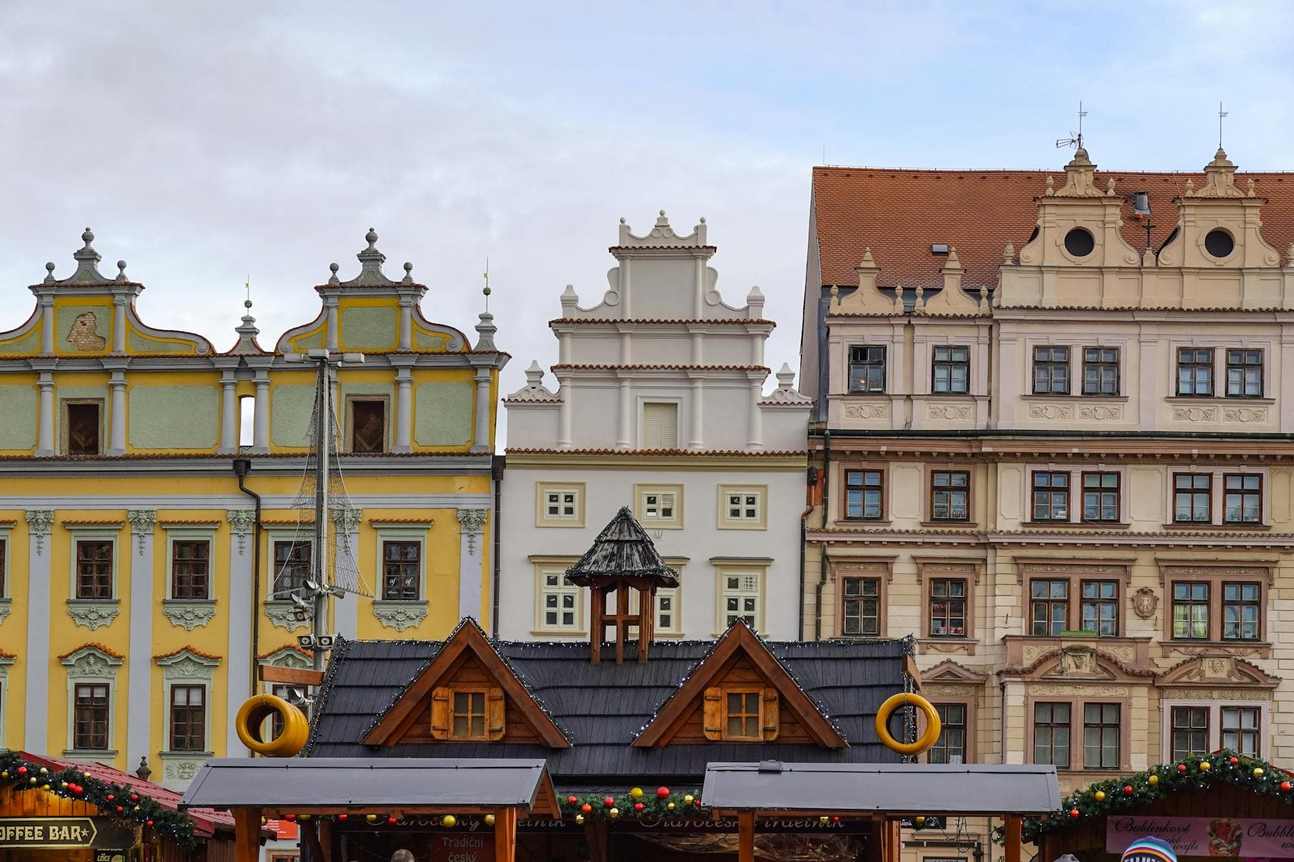 Charming Renaissance streetscape at market square in Pilsen, Czechia.