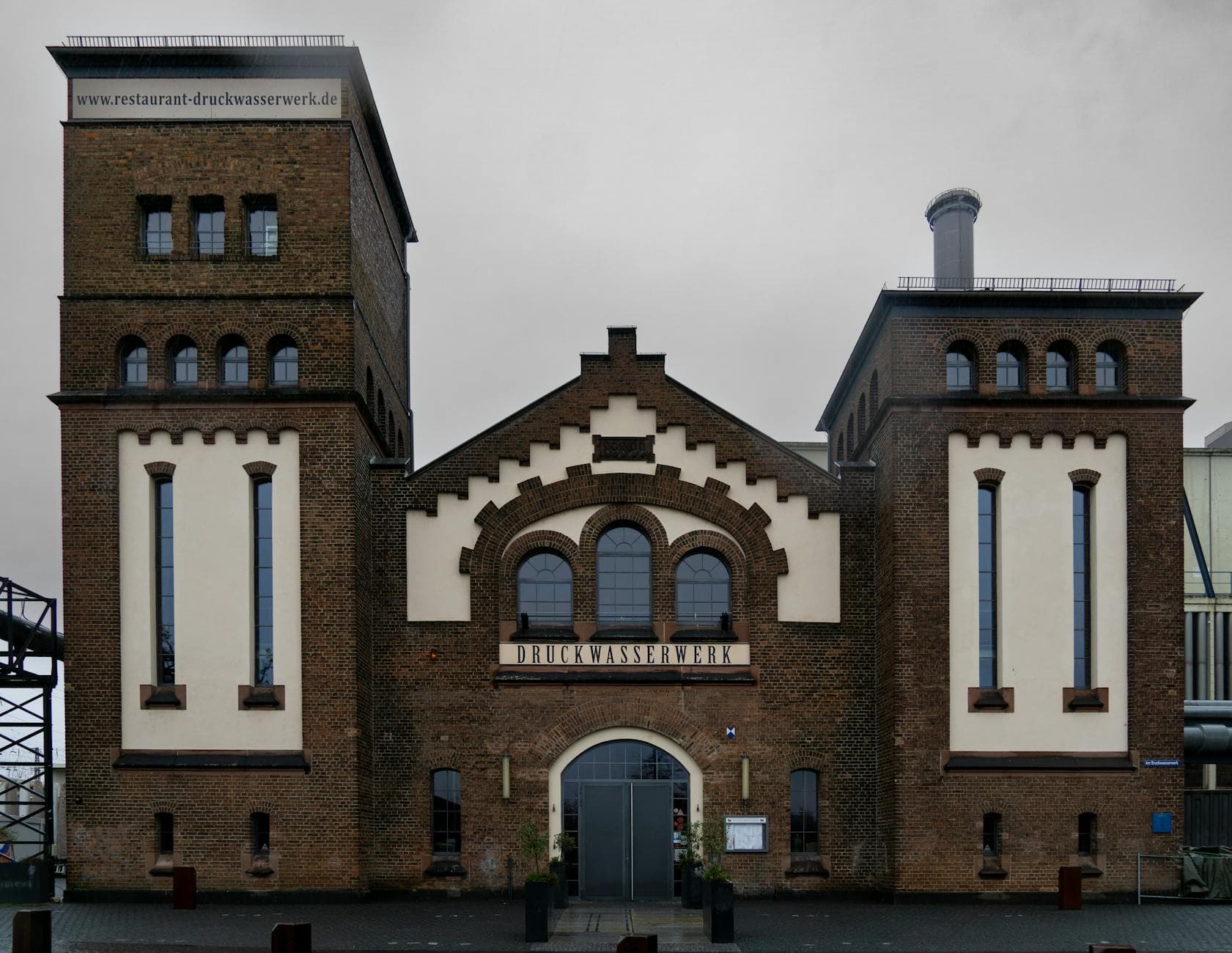 Historic Druckwasserwerk building in Frankfurt am Main, showcasing unique architecture.