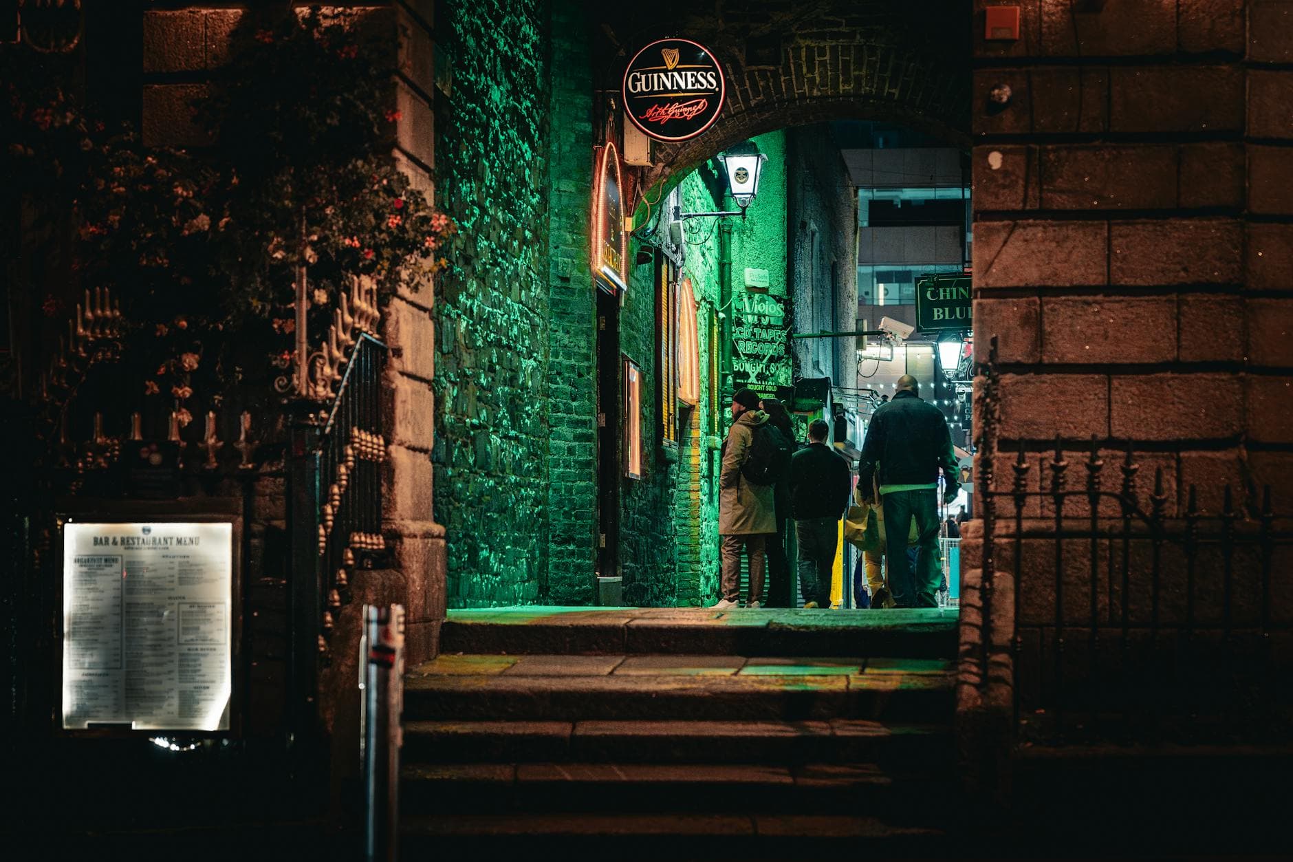 People enjoy Dublin's vibrant nightlife in the iconic Temple Bar area.