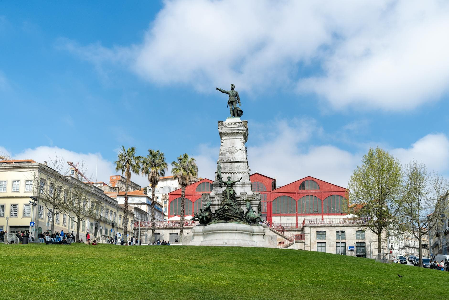 View of Prince Henry's statue in a park, Porto, Portugal.