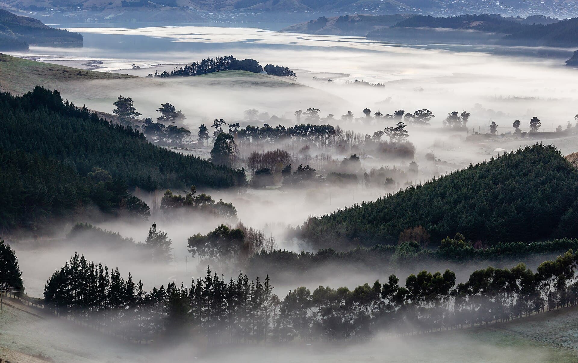 View from McQueens Pass towards Lyttelton Harbour, New Zealand