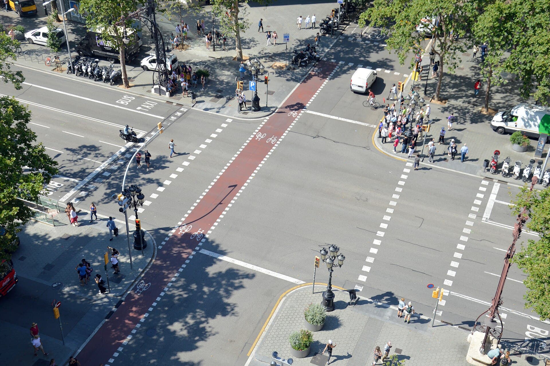 Passeig de Gràcia and Carrer de Provença crossroads seen from Casa Milà, Barcelona, 2023